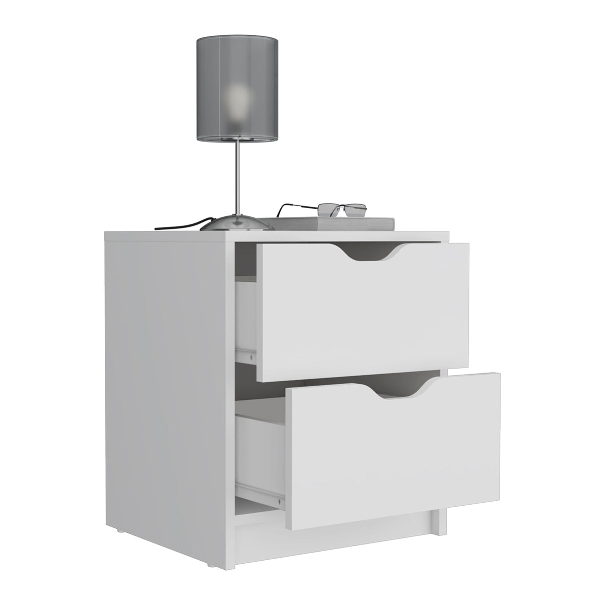 Basilea 2 Drawers Nightstand , End Table, Side Table Pull Out System -White