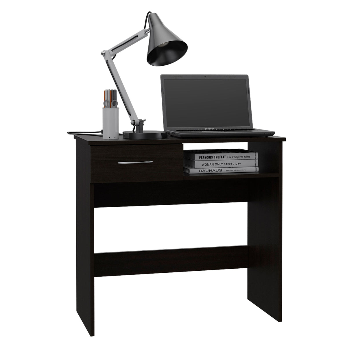 Vizcaya Home Office Set, Single Drawer, Keyboard Tray,Bookcase -Black