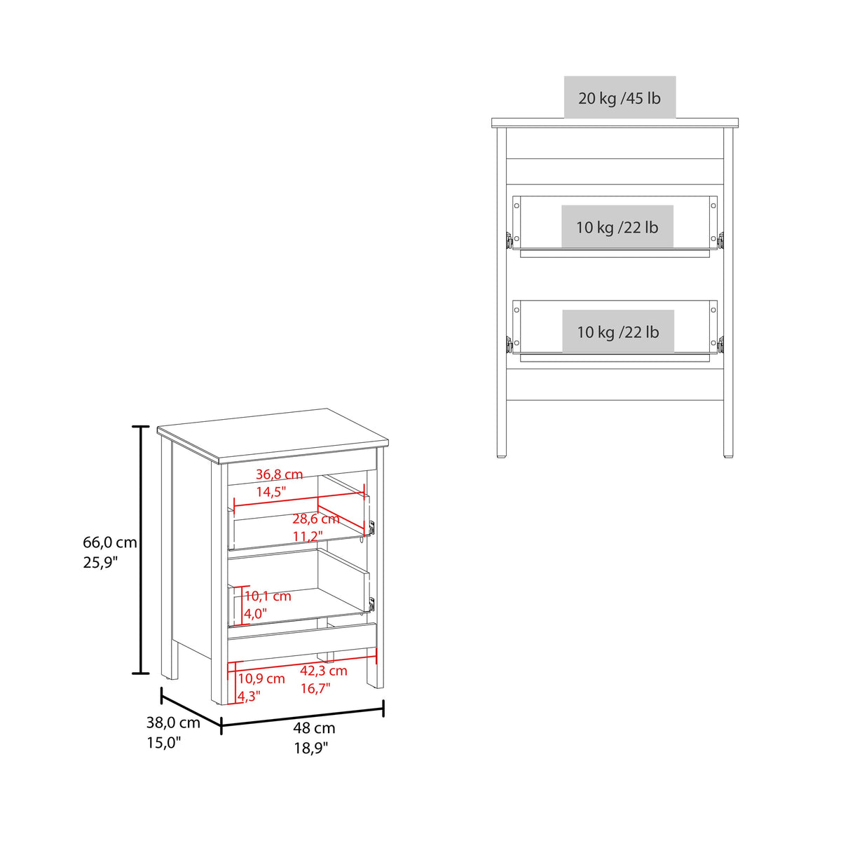 FM FURNITURE Nogales NightStand with 2 Drawers, Withe