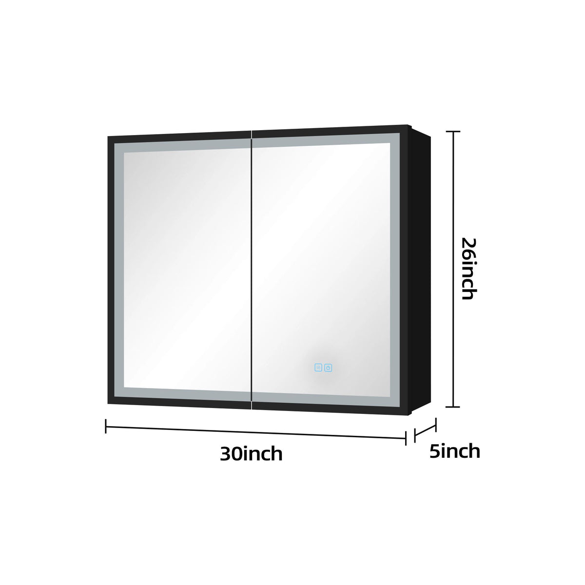 30*26 inch Black Metal Framed Wall mount LED Bathroom Medicine Cabinet with Mirror