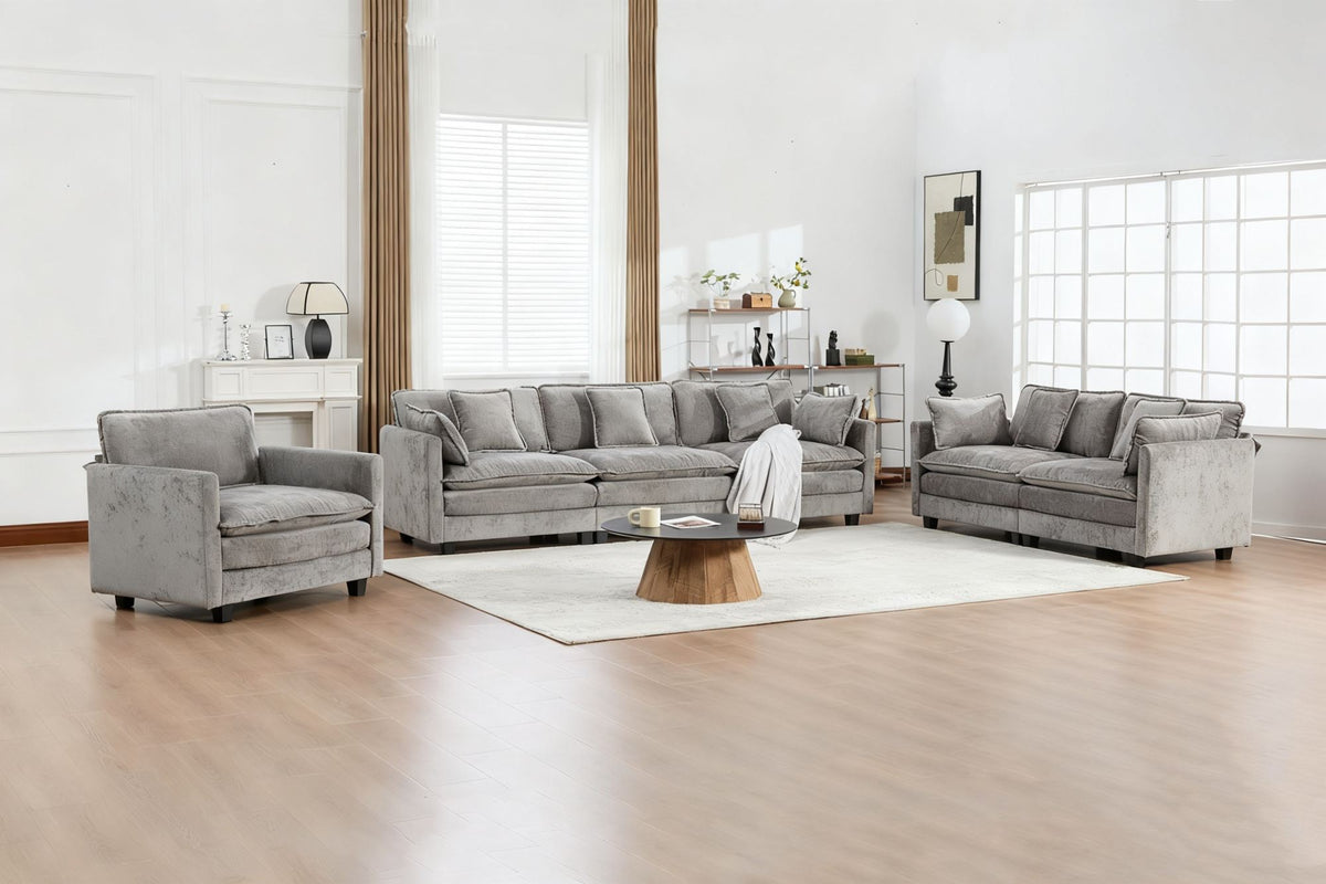 Cloud Sofa 3 Seats (Ottoman is not included), Modern Sectional Couch, Comfy Double Layer Upholstered Seat Cushion – Gray