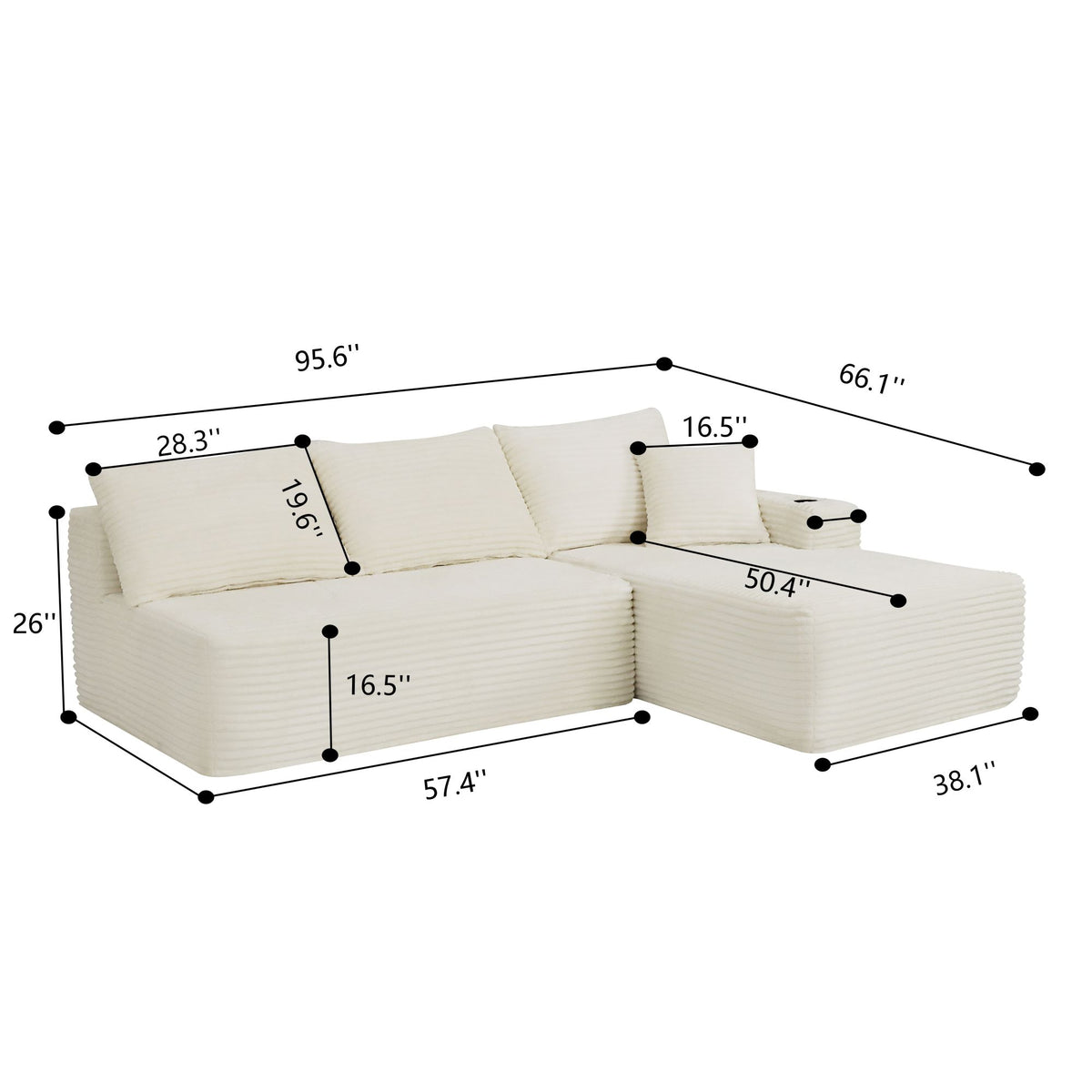 96" Cloud Sectional Couch with L-Shape Chaise, Modern Modular Sofa with Deep Seat, Upholstered Couches, No Assembly Required and Cup holde – Model W3975S00073