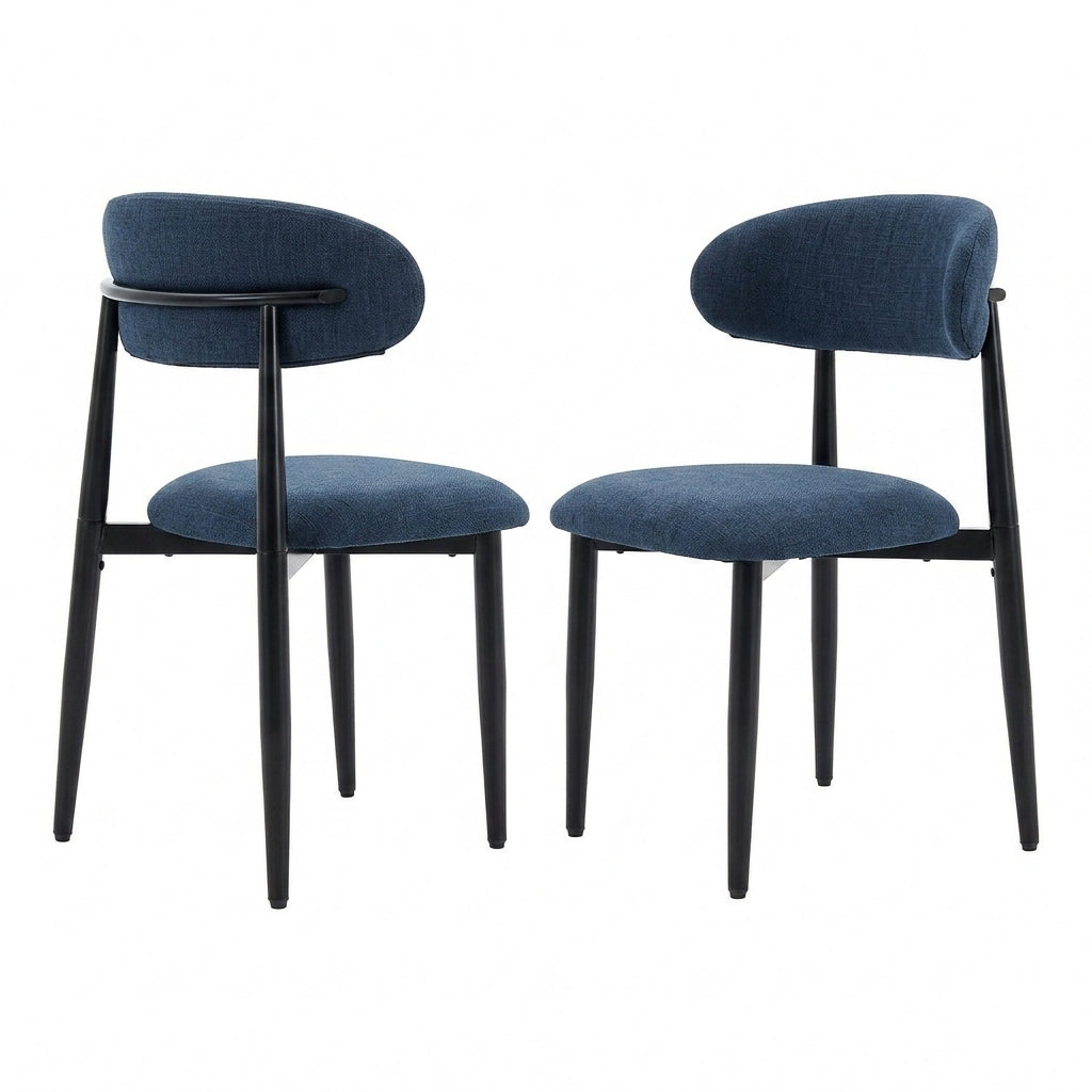 Dining Chairs Set of 2, Metal Kitchen Chairs with Modern Linen Fabric Upholstered for Dining Room, NAVY Seat