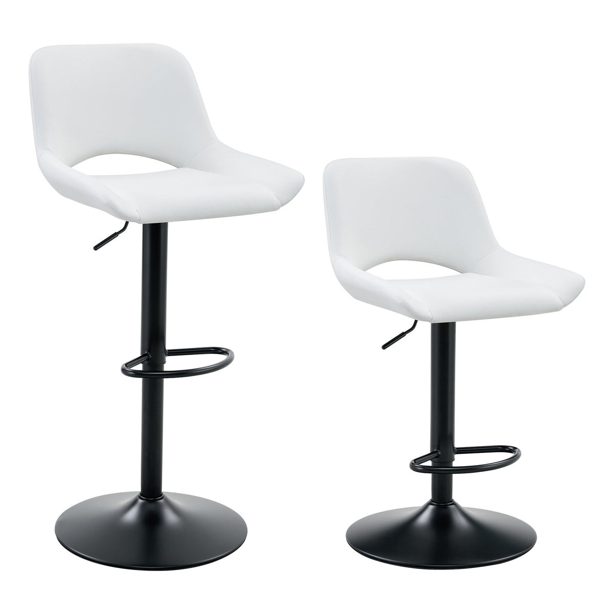 Modern Swivel Adjustable Bar Stools Set - 2 Pack, White PU Material, with Footrest, Holds Up to 250 lbs