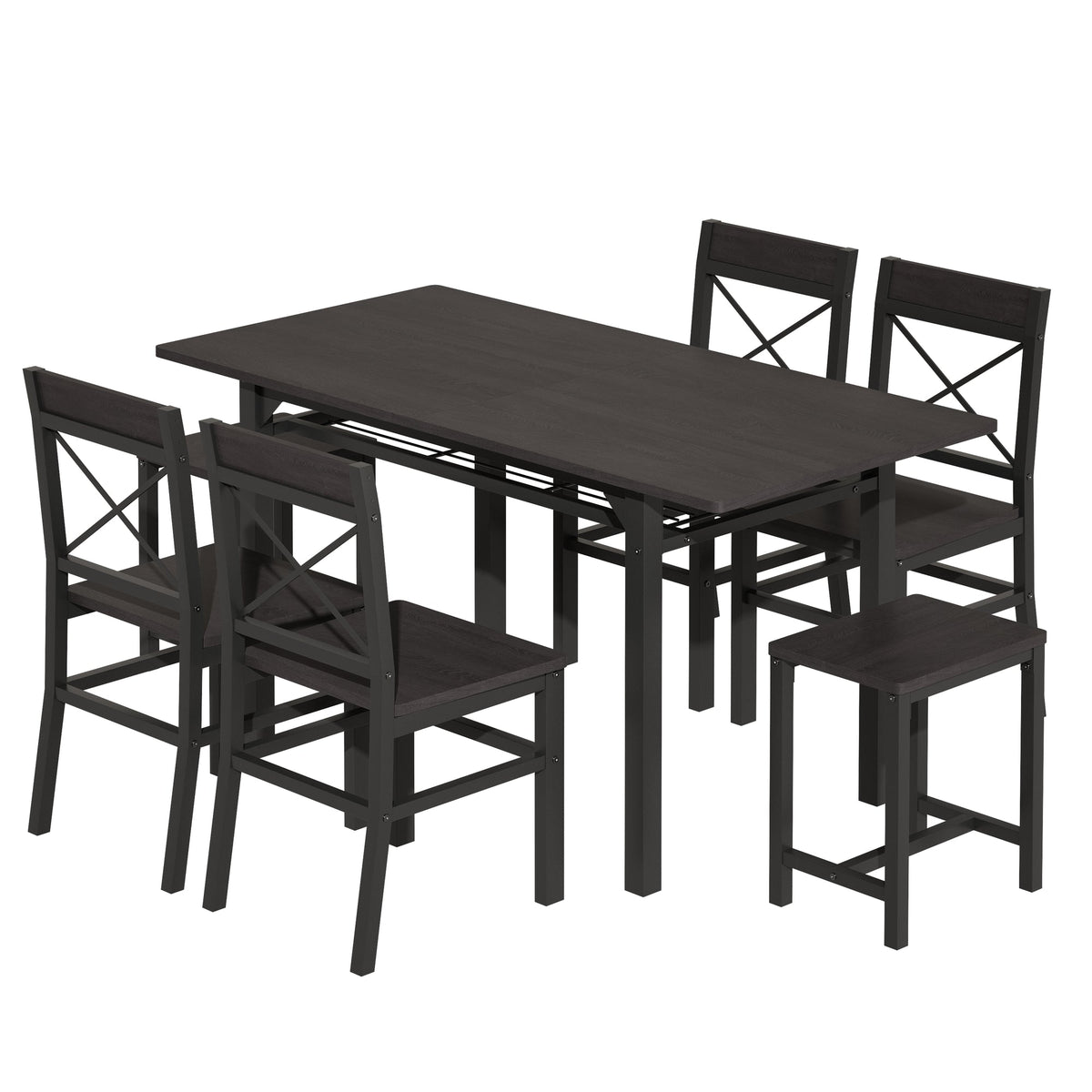 Dining Table Set for 6 with Storage Chairs, Wooden Kitchen Table Set, Farmhouse 5-Piece Dining Room Furniture, Compact Dinette Set for Small Space, Breakfast Nook, Apartment
