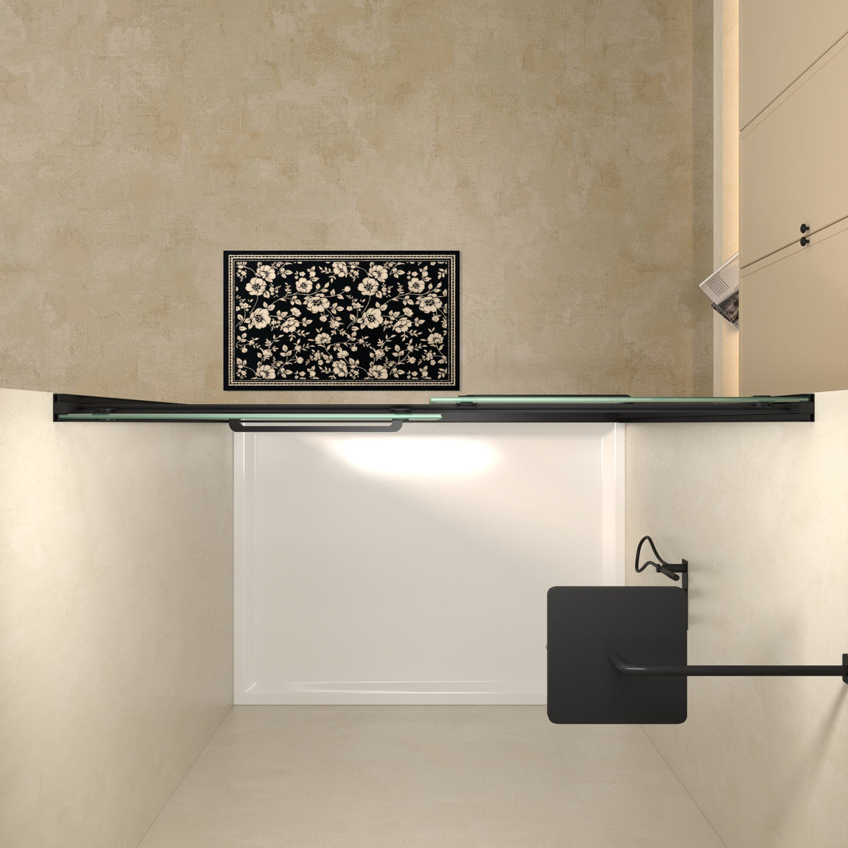 Semi-frameless Double Sliding Glass Shower Doors, 60" Width x 76"Height with 3/8"(10mm) Clear Tempered Glass, Matt Black
