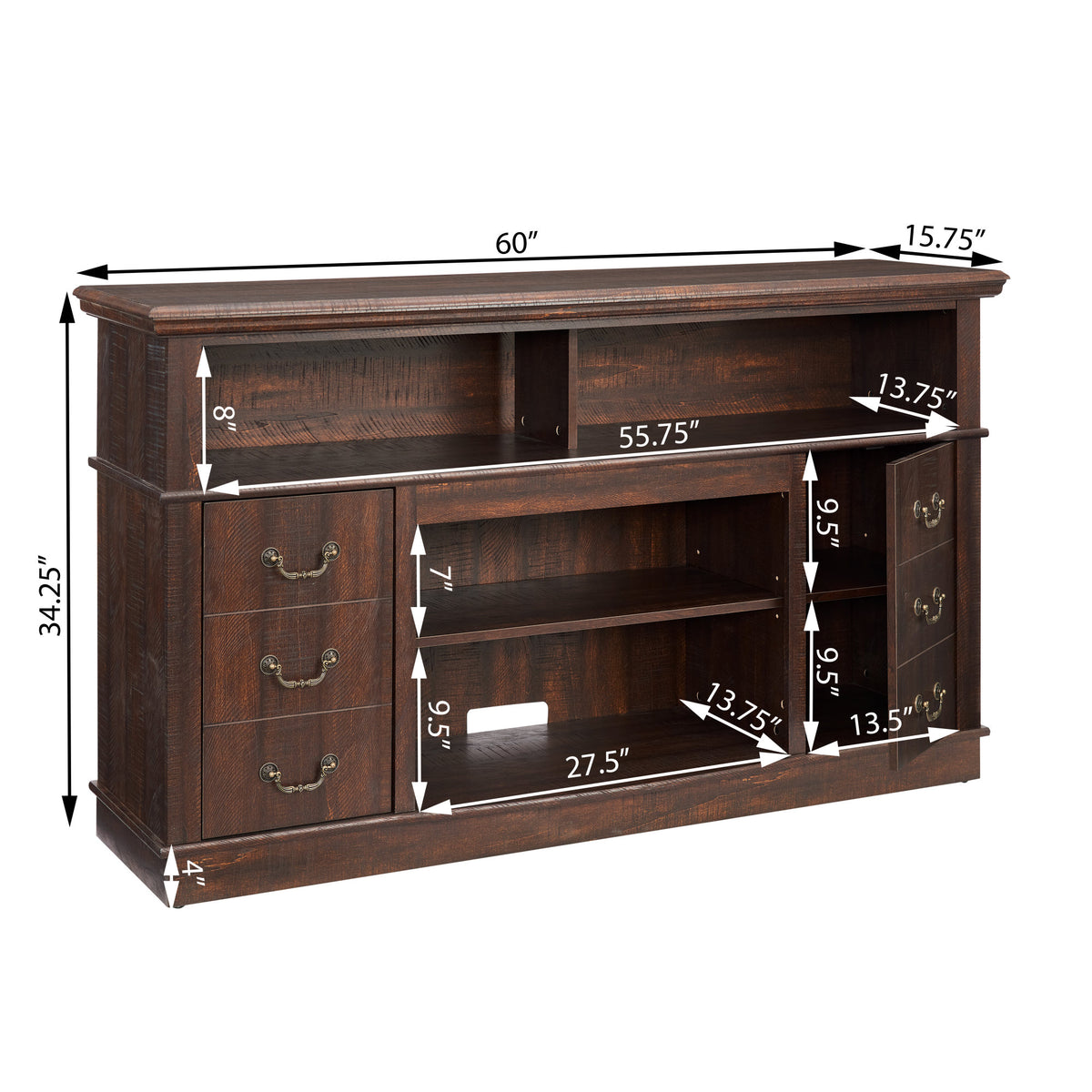 Retro TV Stand with Storage for TVs up to 65'', Mid Century Modern TV Stand & Entertainment Center with Shelf, TV Stand for Media