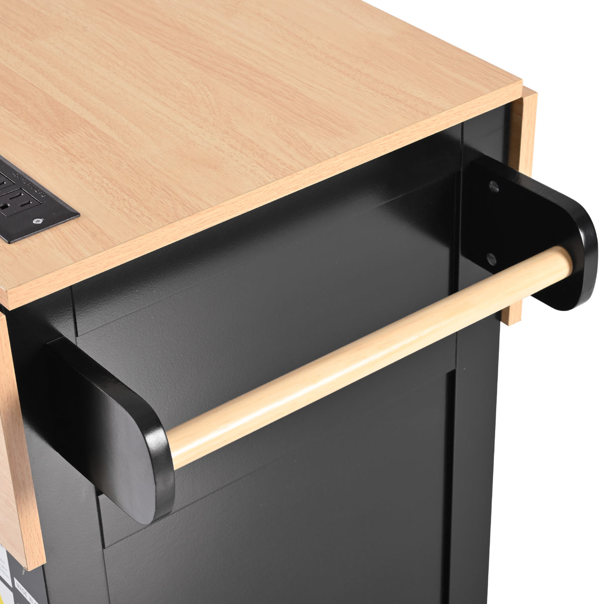 K&K 55.7'' Large Kitchen Island with 2 Drop Leaf, Rolling Kitchen Cart on 5 Wheels with Power Outlet – Black
