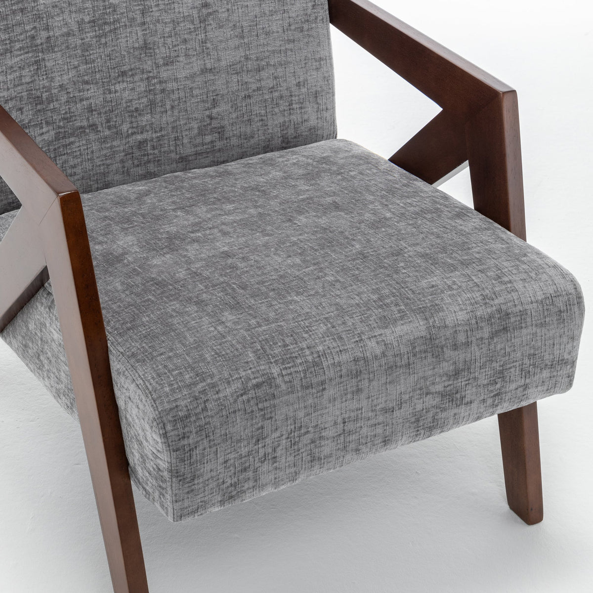 Mid Century Modern Accent Chair with Wood Frame, Upholstered Reading Armchair with Soft Linen Fabric, Accent Chair for Living Room Bedroom Apartment, Easy Assembly