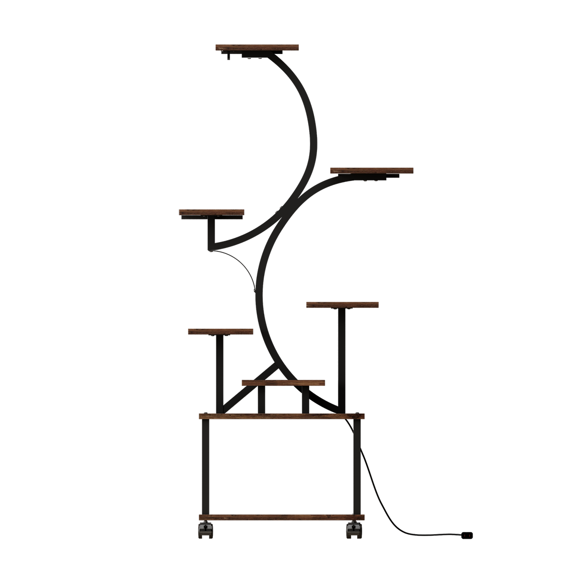 Plant Stand Indoor with Grow Lights - 62" Tall Plant Shelf, Lighted Corner Plant Stands for Indoor Growing, 8 Tiered Large Flower Holder - Walnut Color