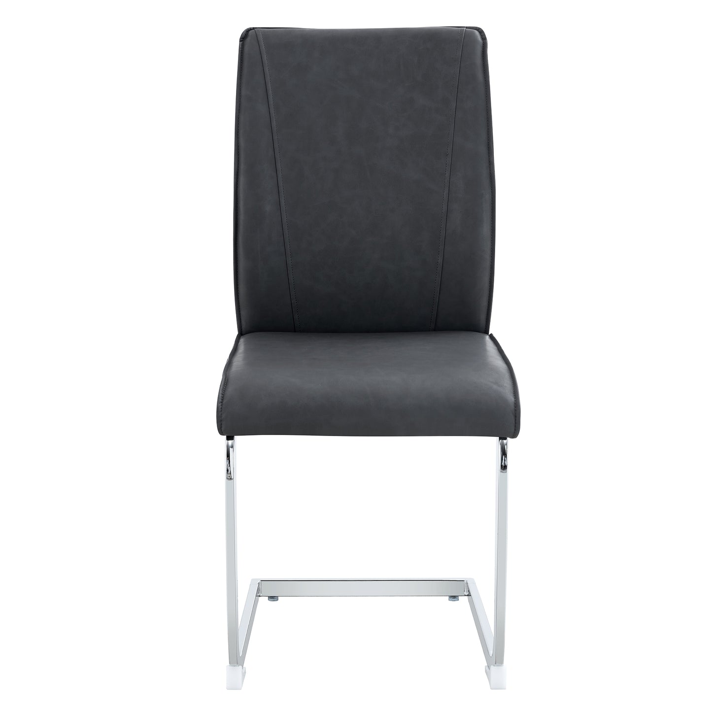 Luxury Simple Arch Chair Set of 4 - High Resilience Dining Chair Dark Gray PU with Arched Metal Silver Leg