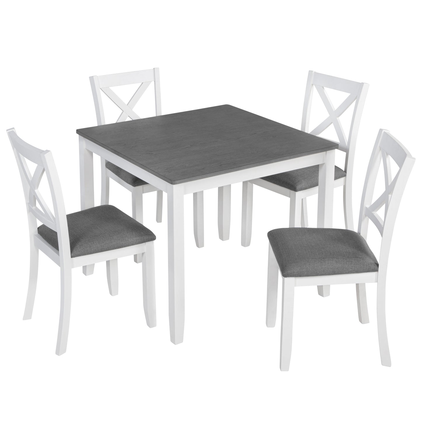 Modern 5-Piece Dining Table Set with 4 Chairs for Kitchen or Dining Room – Grey & White Two-Tone