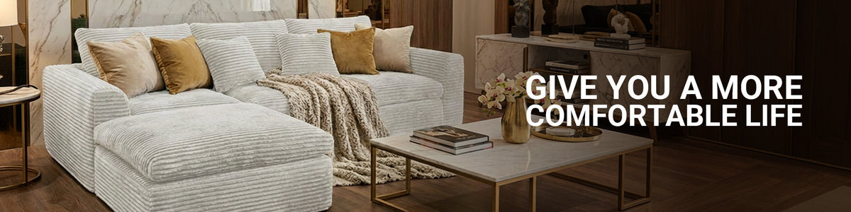 108-inch high-resilience boneless sponge sofa with 30 density, double-layer cloud-like cushions, multiple combination options, no installation required/ Off-White