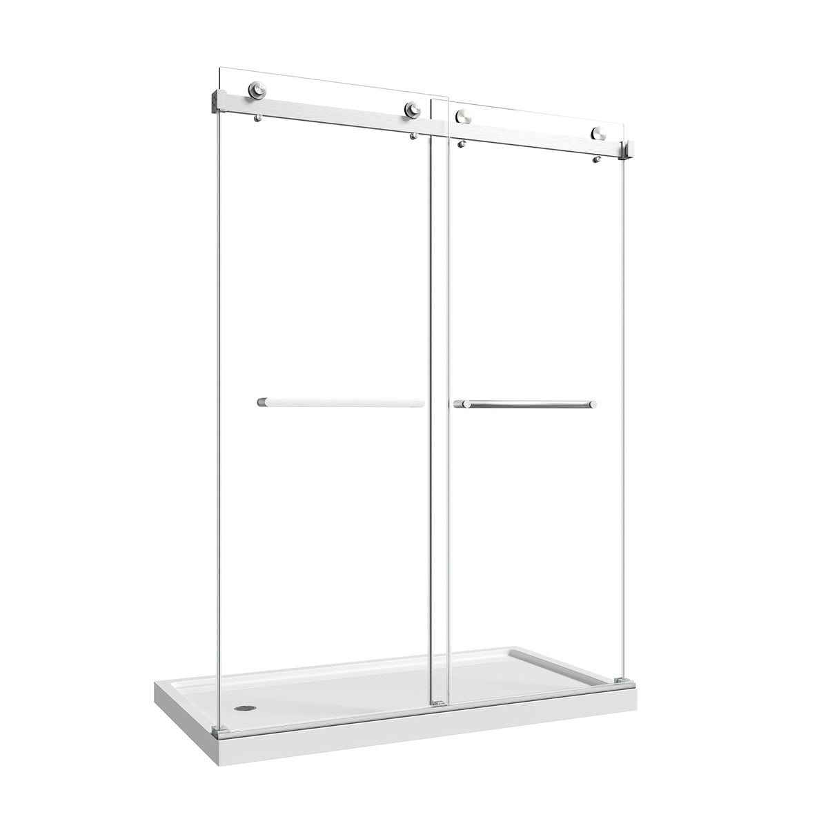 55"-60" W x 76" H Brushed Nickel Reversible Installation Double Bypass Sliding Shower Door Easy Installation Frameless Shower Door,5/16"(8MM) Tempered Glass With Nano Explosion-proof Film