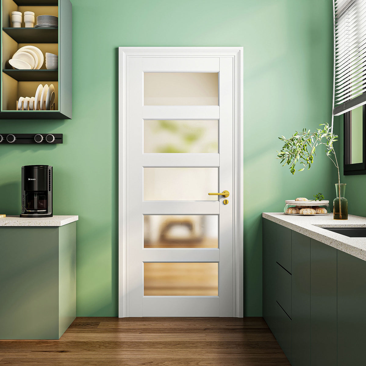 24" X 80"5-Lite Preassembled Frosted Glass French Door, for Closet Pantry Bedroom Livingroom Study Office, kitchen Barn Doors-Shaker w/o Hardware,Whit