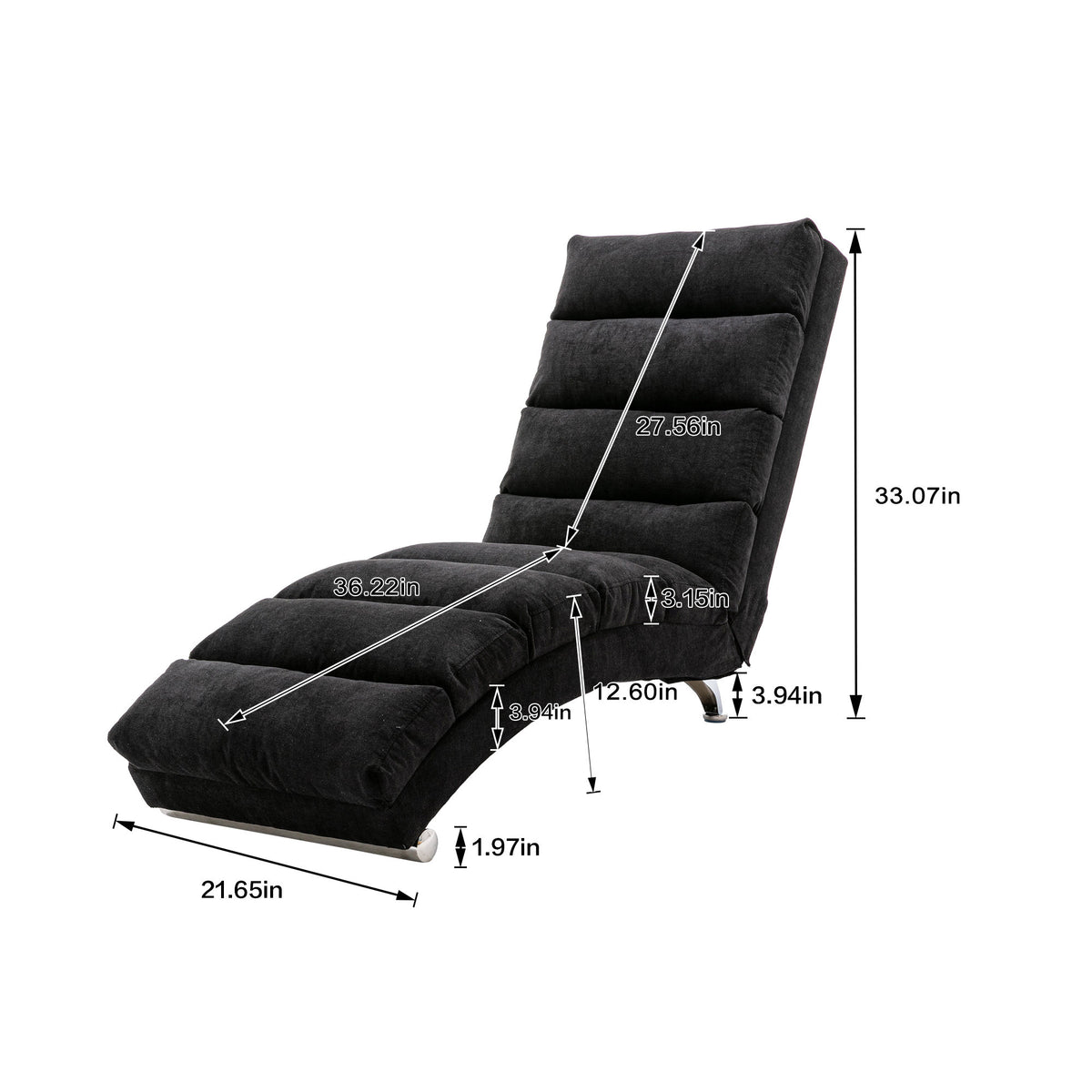 COOLMORE Luxury Upholstered Chaise Lounge Chair with Vibration for Relaxation, Modern Fixed Back Fabric Leisure Recliner Sofa