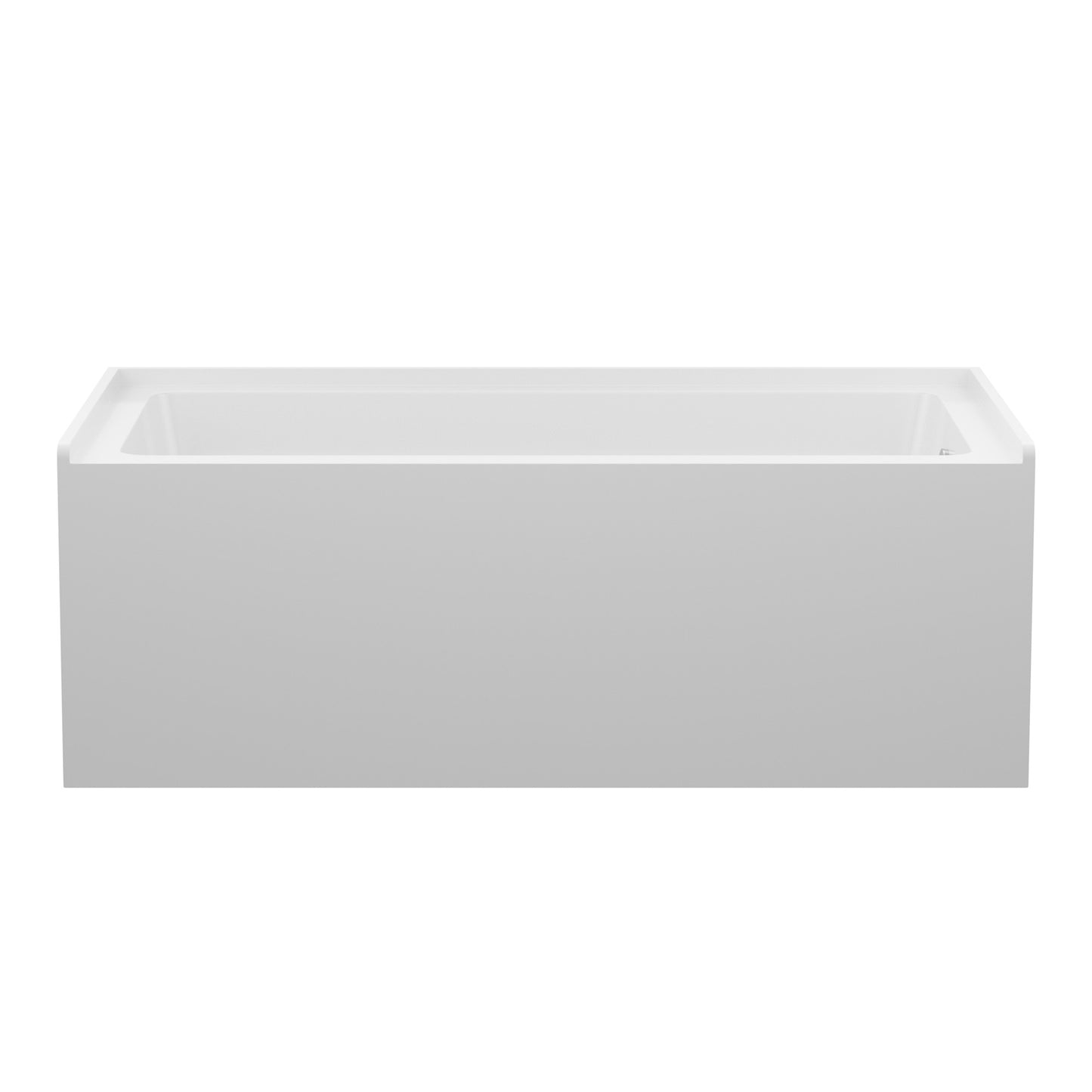 60' Acrylic Alcove Soaking Bathtub with Skirt - Glossy White, Back-to-Wall Design, Chrome Hand-Twist Drain