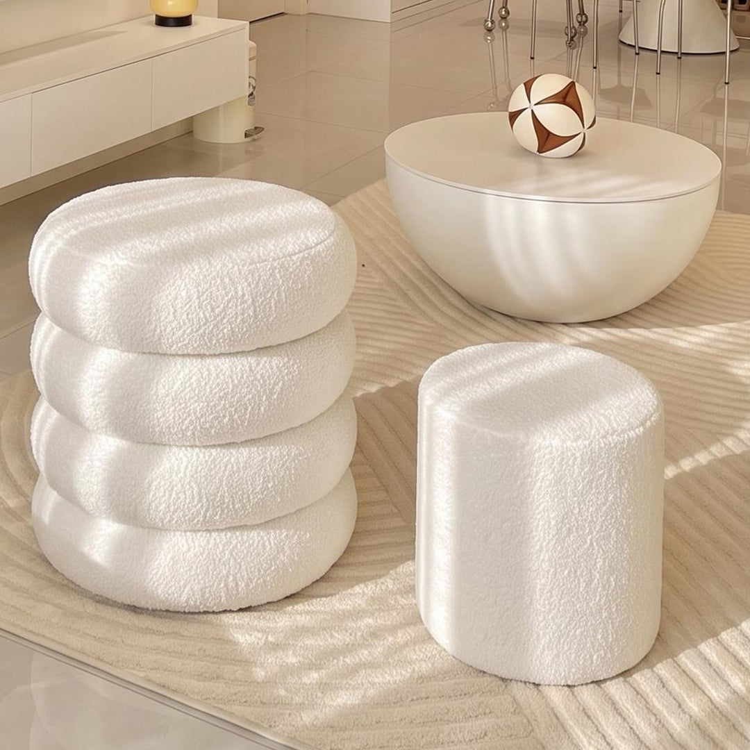 Round Ottoman with Storage Boucle Ottoman (Beige) Storage Removable Lid for Living Room Modern Vanity Sorage Stool Foot Rest Bedroom Set of 2