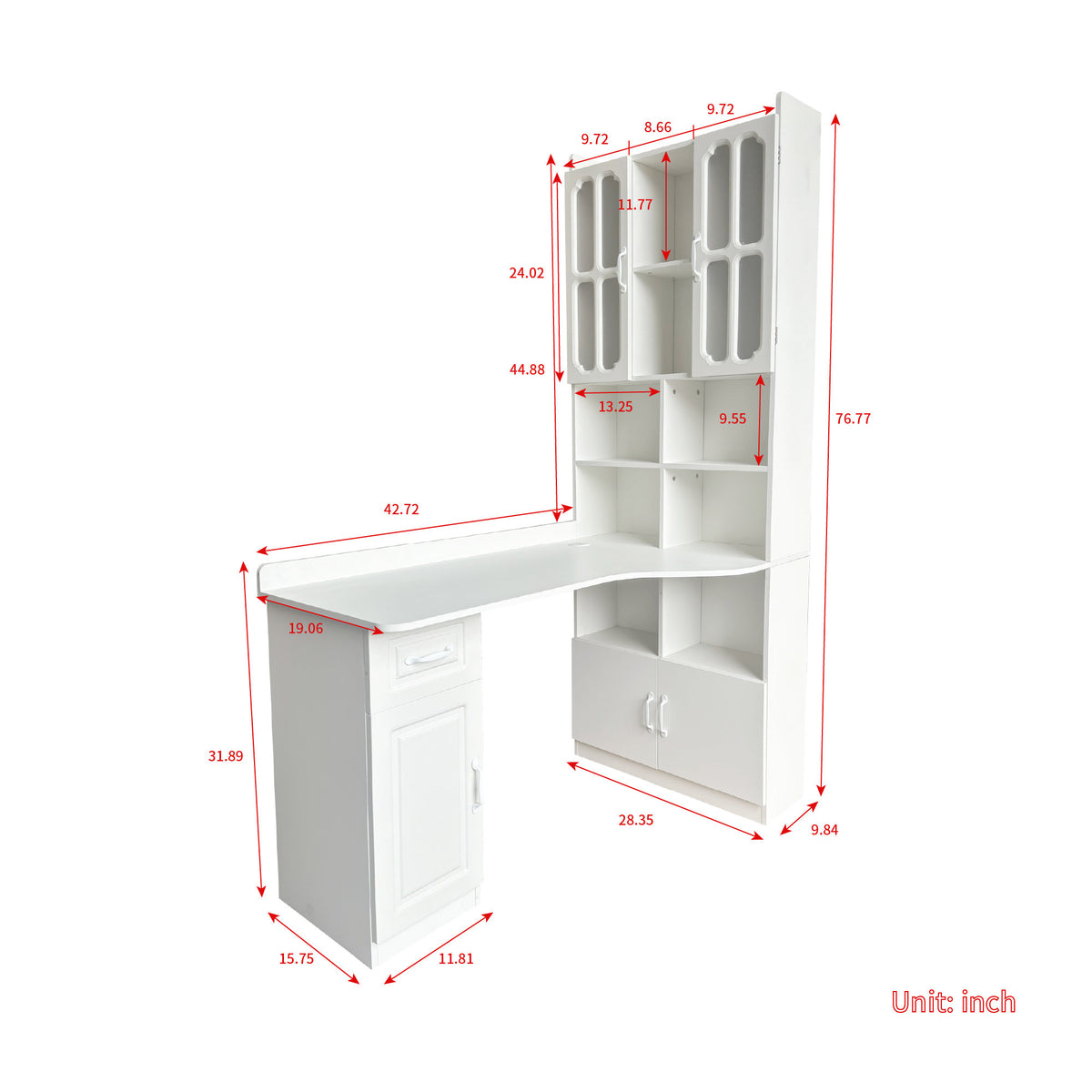 L-Shaped Corner Computer Desk for Home Office or Study desk, Study Modern Style Table with Drawers, Bookshelf & Hutch – Model W331S00203