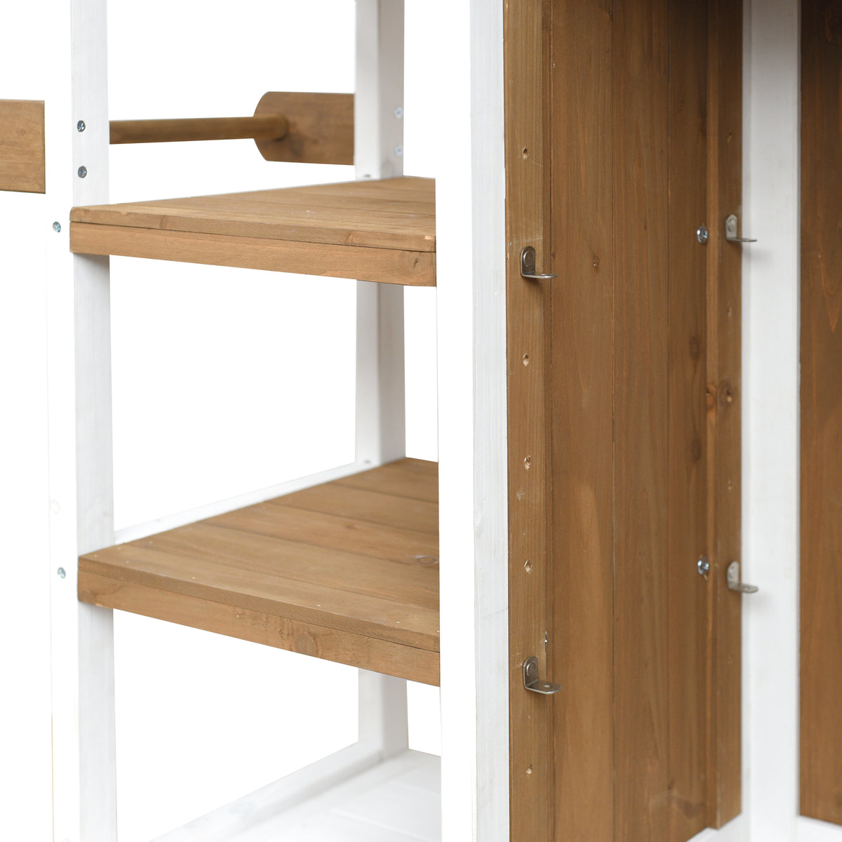 Foldable Outdoor Kitchen Island with Stainless Steel Worktop and Wood Frame, White+Brown, Portable Prep Station