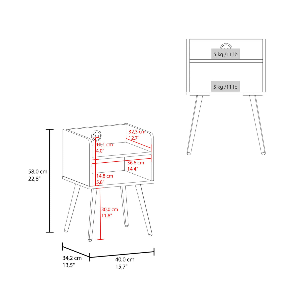 Didi Modern Nightstand with Integrated USB Charging Station, 2-Tier Open Storage Shelves and 4 Legs