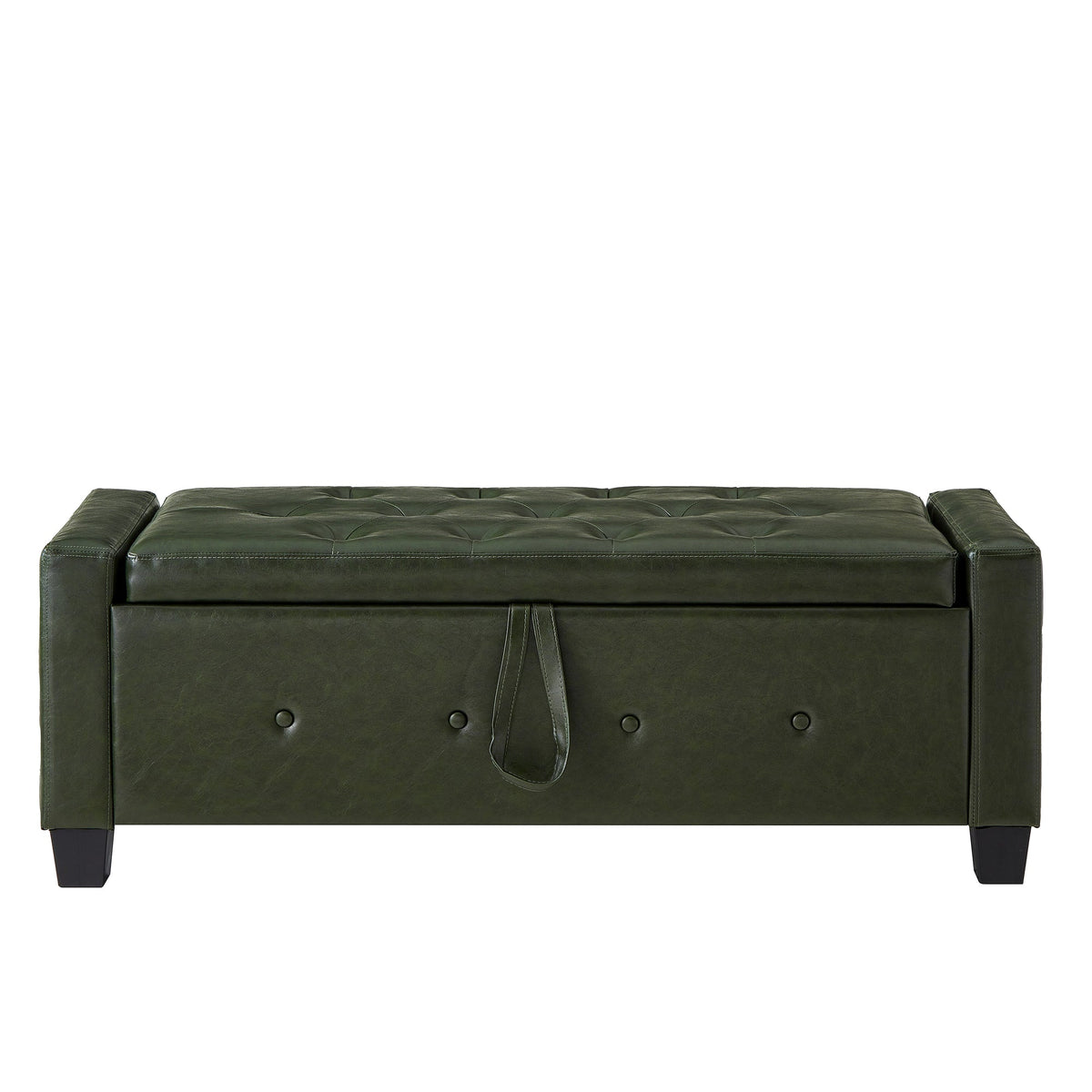 48" Ottoman Bench with Storage, Upholstered Tufted Faux Leather PU Ottoman Dark Green