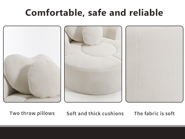 Round Sofa Bed with Memory Foam Sectional Couches for Living Room, Cloud Couch with two pillows, Beige