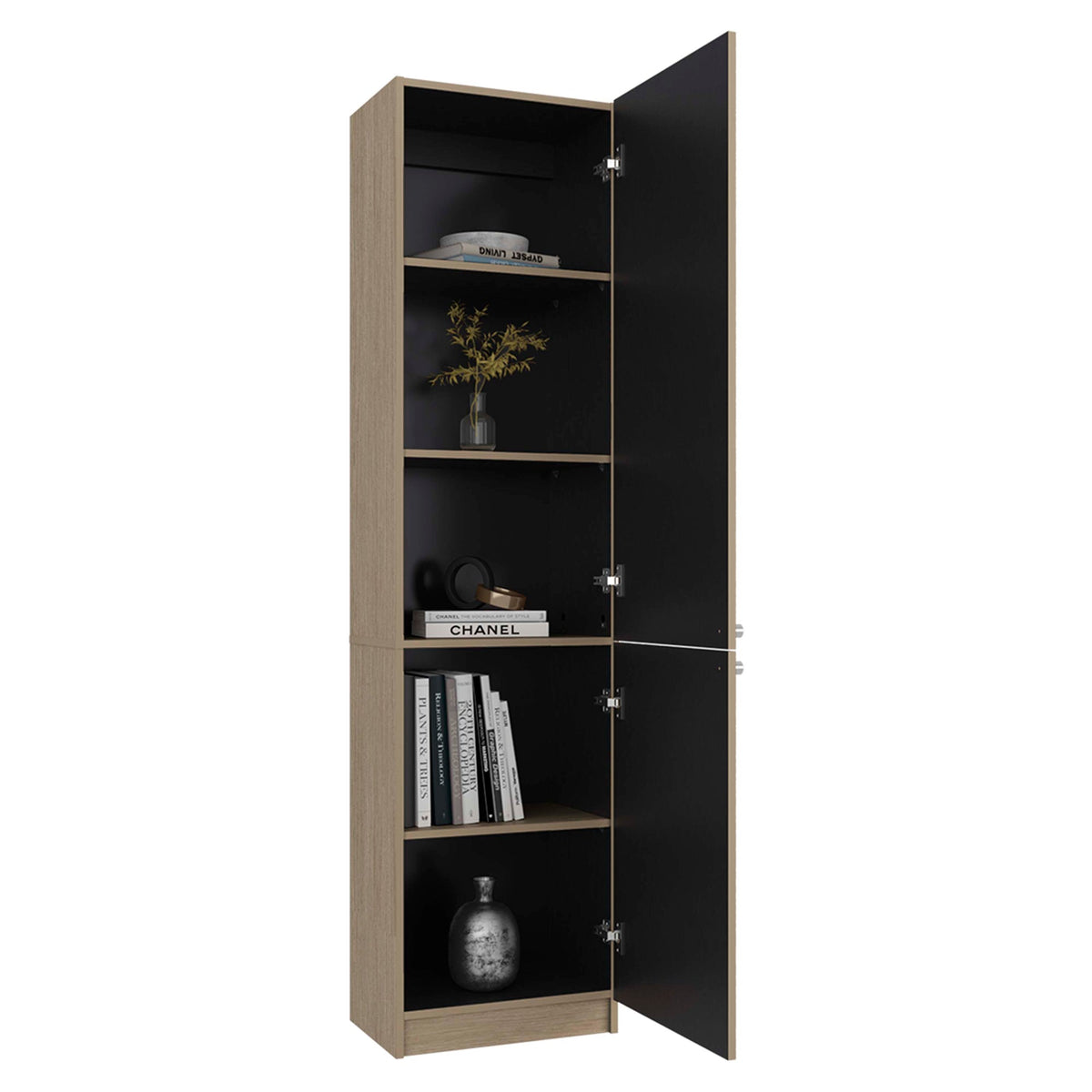 Beyerville Bookcase with Open Storage and 2 Doors, Wenge and Positano