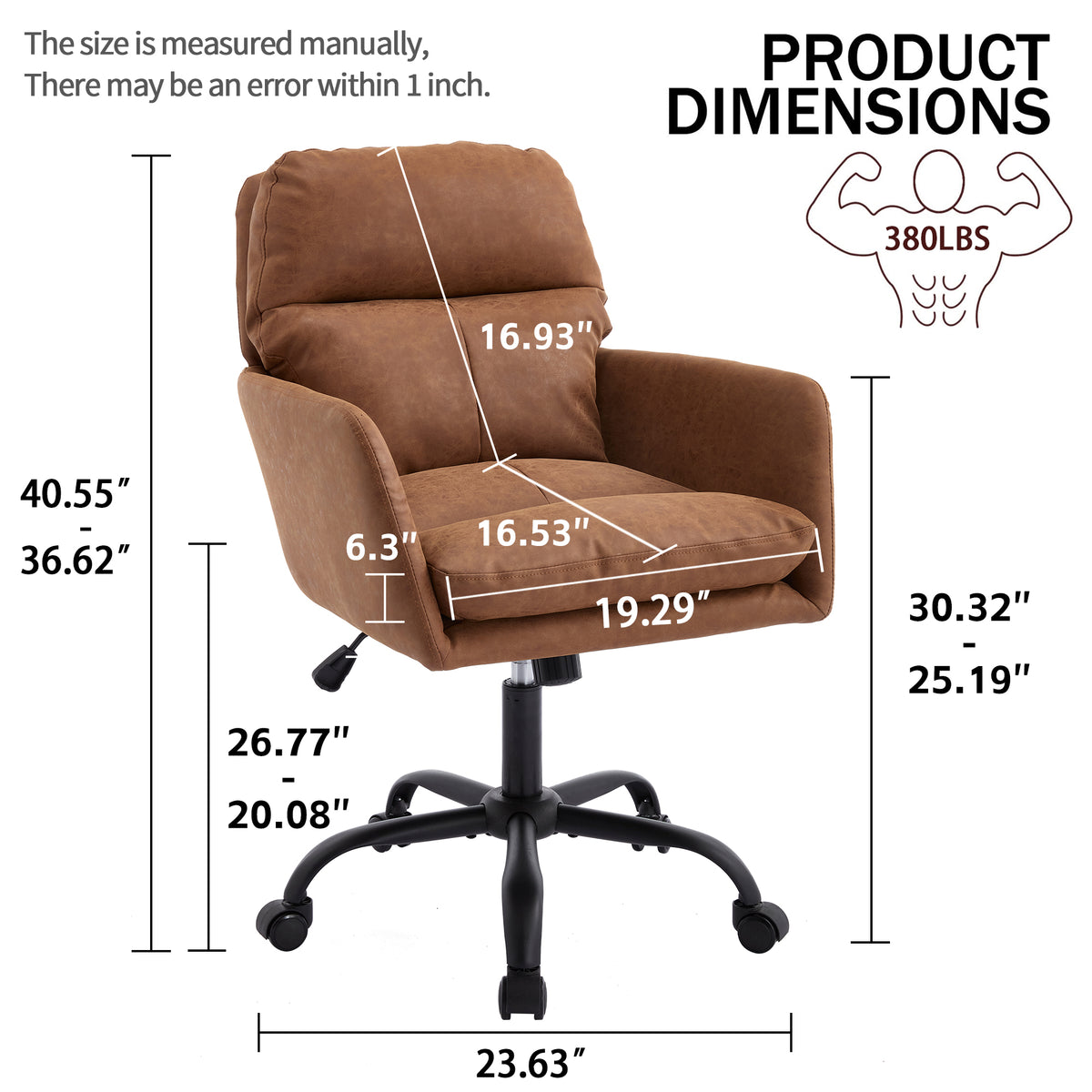 Artificial leather, PU leather, black base, adjustable in height, suitable for office, bedroom, dressing table and other environments. An office chair.Brown