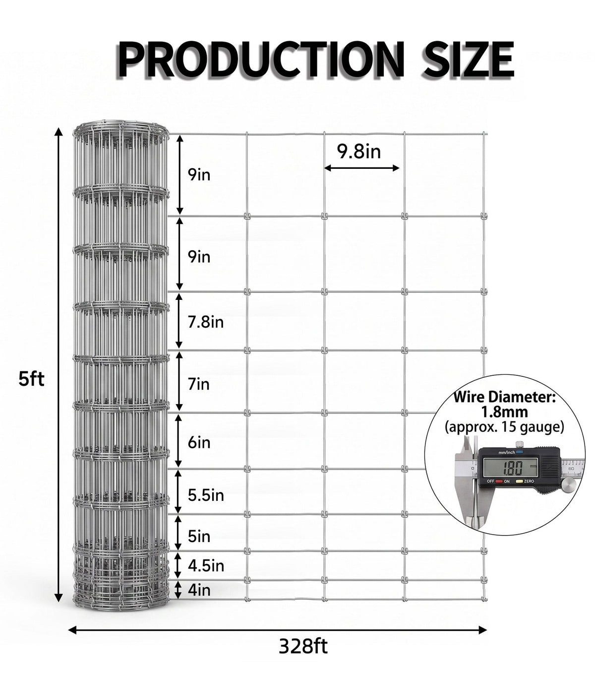 Farm Livestock Fence, 4.9*328FT Galvanised Iron Wire Farm Fence Cattle Fence Deer Fence Grassland Fence,Please Check Size Chart, Not for Small Animals