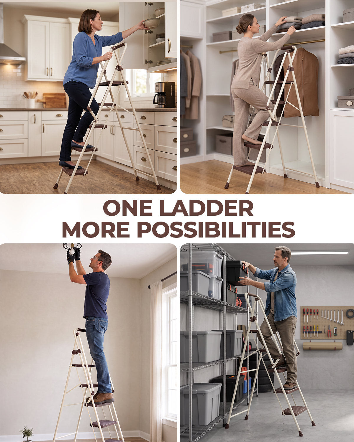 5Step Ladder, Folding Step Stool with Wide Anti-Slip Pedal, Sturdy Steel Ladder, Convenient Handrail, Lightweight, Portable Steel Step Stool