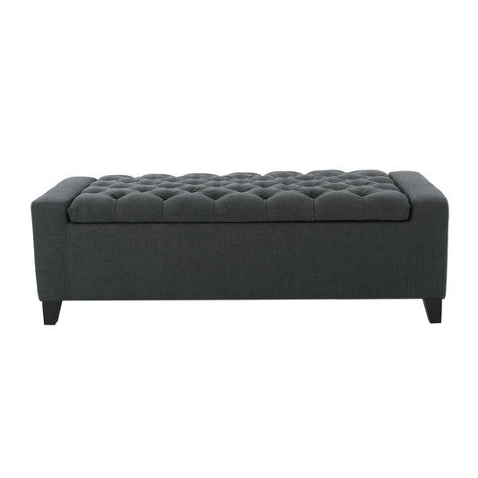 Contemporary Storage Ottoman with Tufted Top in Dark Grey Fabric
