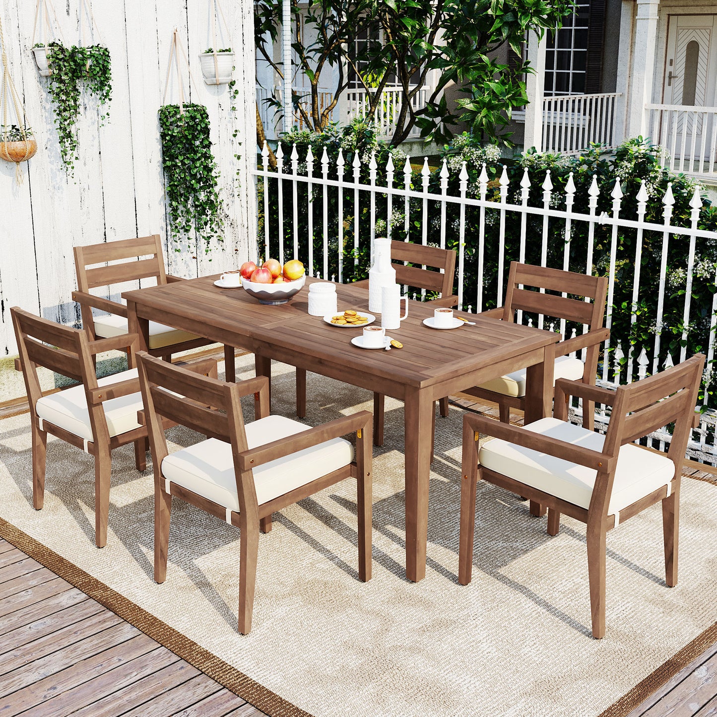 U_Style Acacia Wood Outdoor Dining Table And Chairs Suitable For Patio, Balcony Or Backyard(old sku:WY000315AAD)