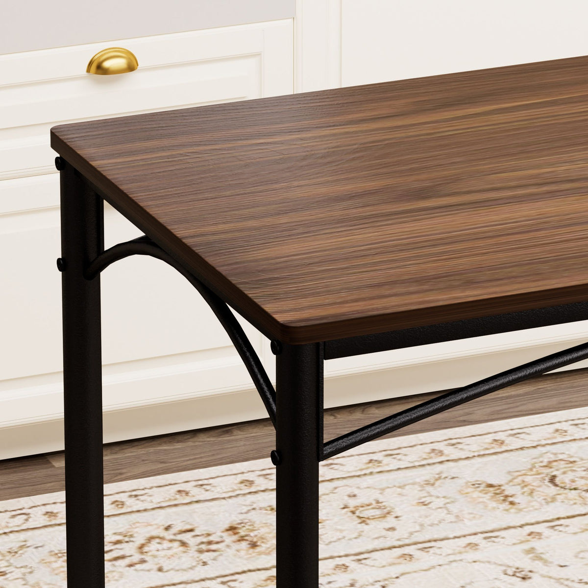 Dining Table Set, Bar Table with 4 Dining Benches, Kitchen Table Counter with Chairs, Industrial for Kitchen Breakfast Table, Party Room – Walnut