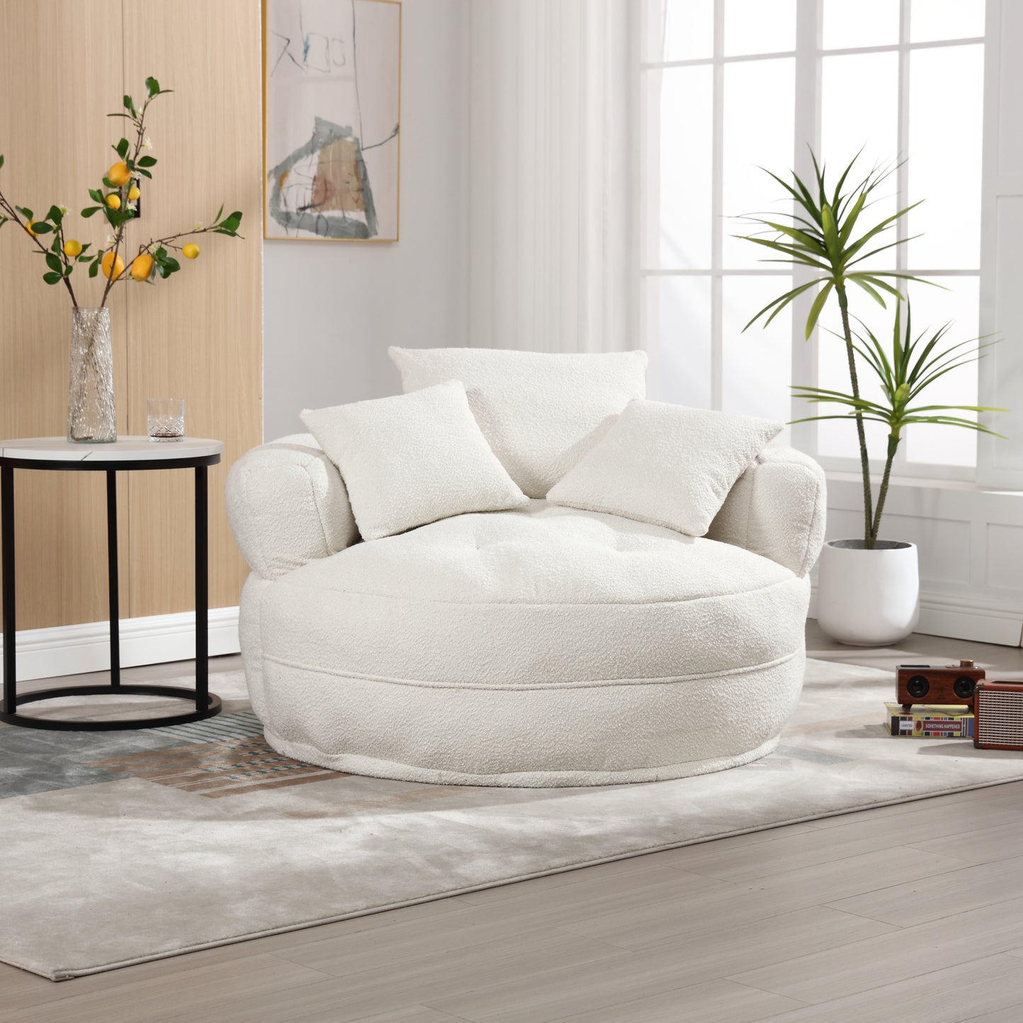 COOLMORE Chenille Sponge single sofa,No Assembly Required,Fluffy Modern Sleeper Chair for Living room, Bedroom, Lounge and Projection Room