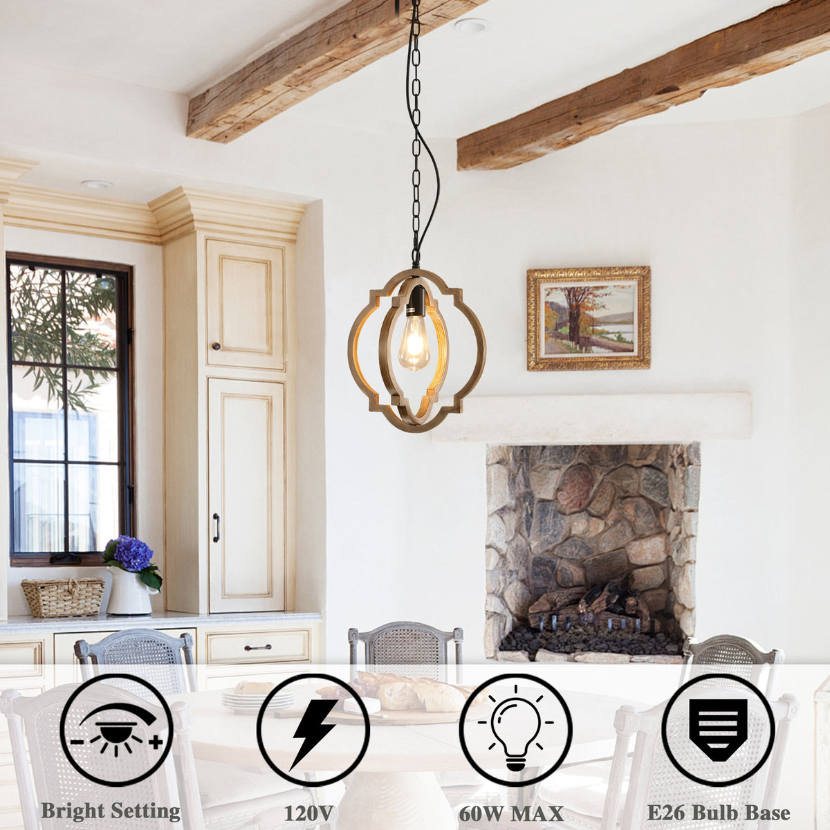 Farmhouse Chandelier, Retro Country Dining Room Lamp, Solid Wood Chandelier, Foyer and Dining room, Bulb Not Included