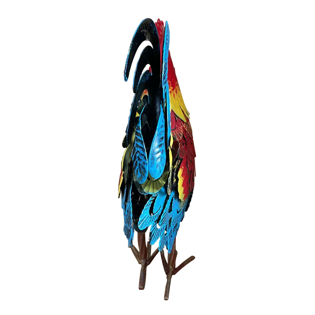 Wrought-iron rooster garden statue, metal rooster sculpture, ideal for landscape decoration and as a focal point for outdoor lawns, farms, and backyards.