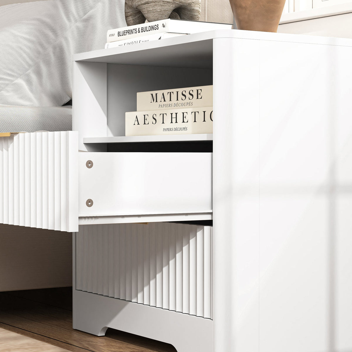 Nightstand with Charging Station, Smart Nightstand with Night Light, Bedside Tables with Storage Cabinet