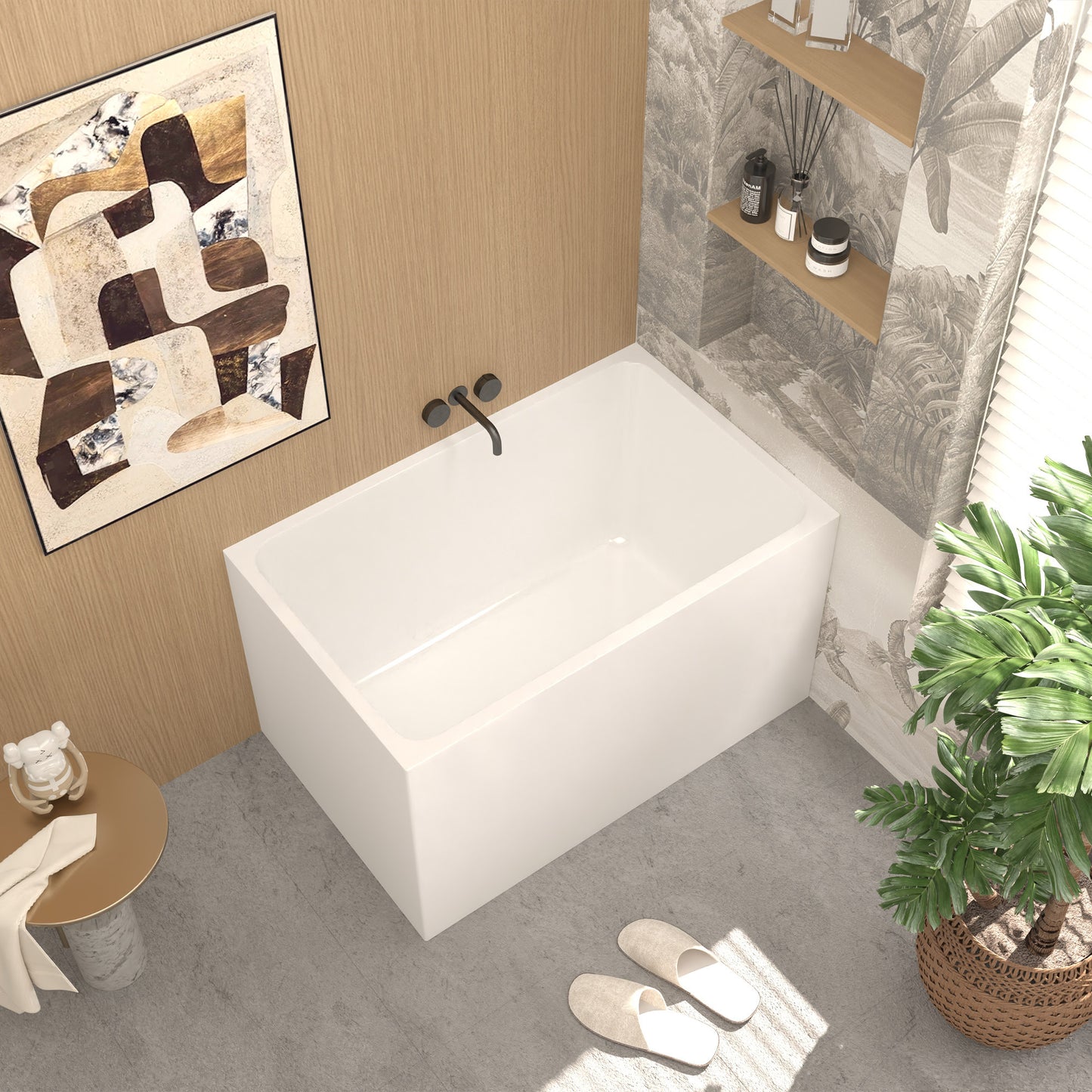 43' Acrylic Freestanding Bathtub ,Spacious rectangle Shape, Gloss White Finish, Chrome Overflow & Pop-Up Drain CUPC Certificate