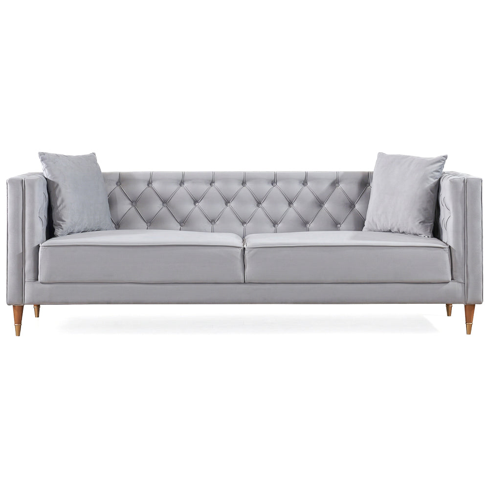 Chalky Living Room Tufted Velvet Upholstered Couch in Light Gray