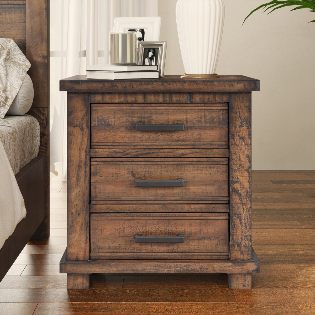Rustic Three Drawer Reclaimed Solid Wood Farmhouse Nightstand (old sku:WF531408AAD)