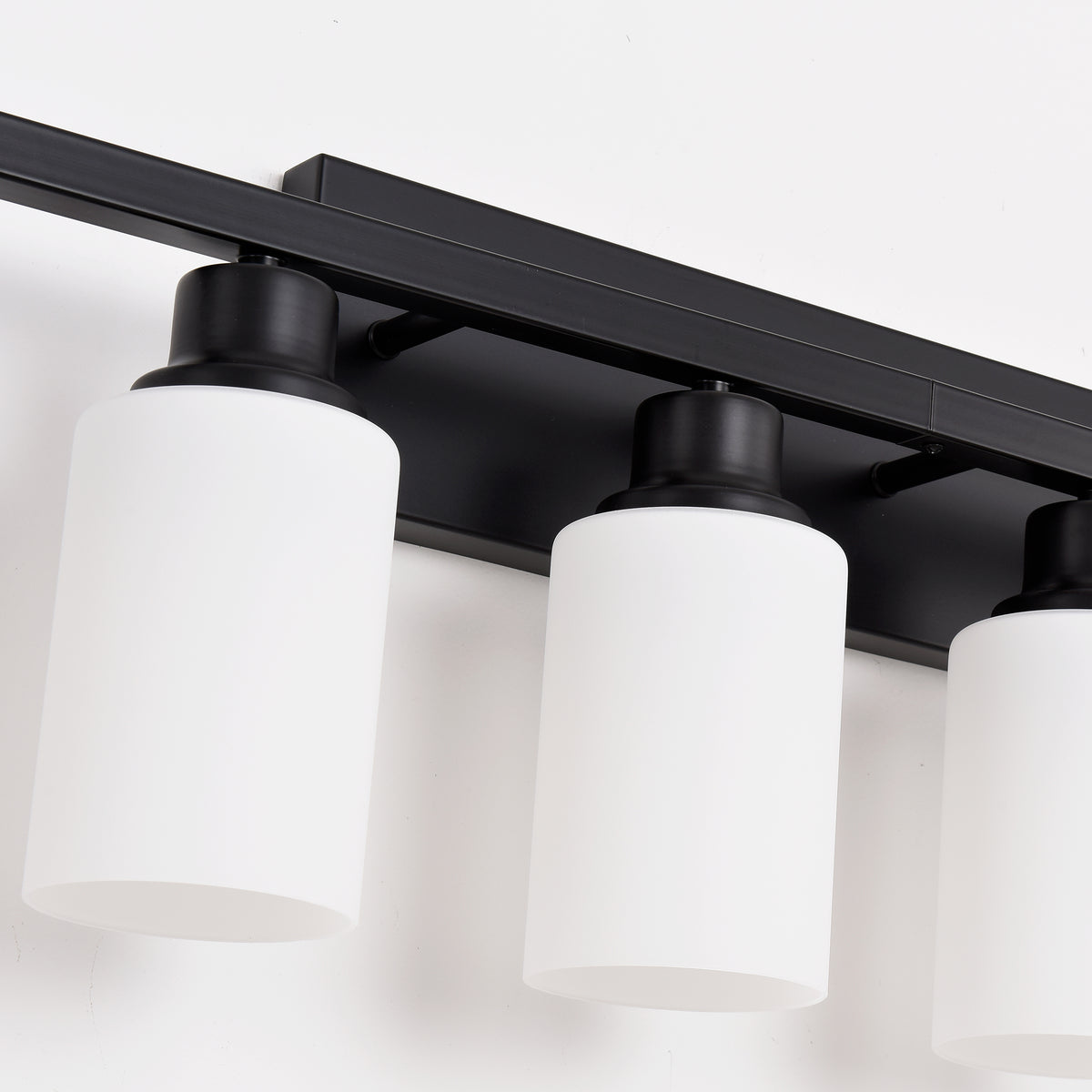 Wall Lamp 8-Light, Bathroom Vanity Light, Matte Black Bathroom Light Fixtures, Modern Wall Light with Glass Shade