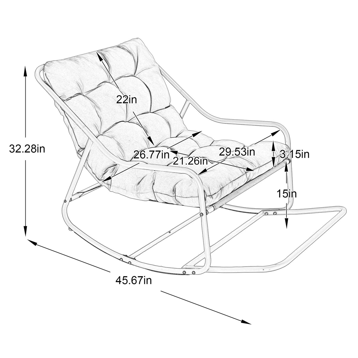 Outdoor Rocking Chair, Comfy Cushion, with Soft Thick Cushion, Reading Room, Black Frame with Grey Cushion