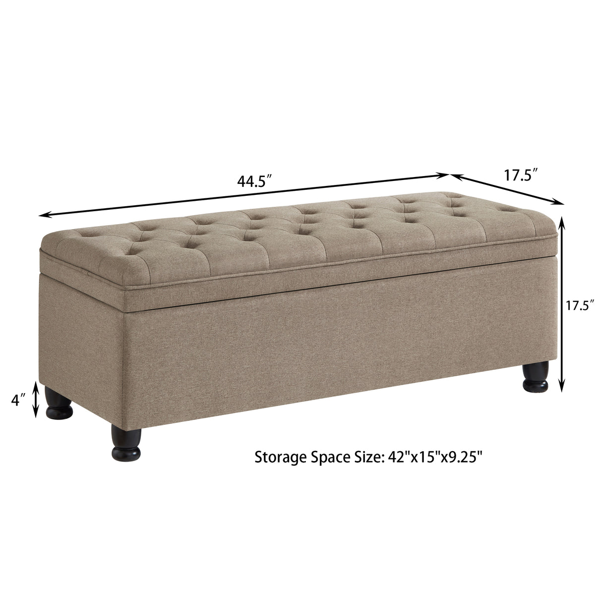 Upholstered tufted button storage bench, Linen fabric entry bench with spindle wooden legs, Bed bench- Linen