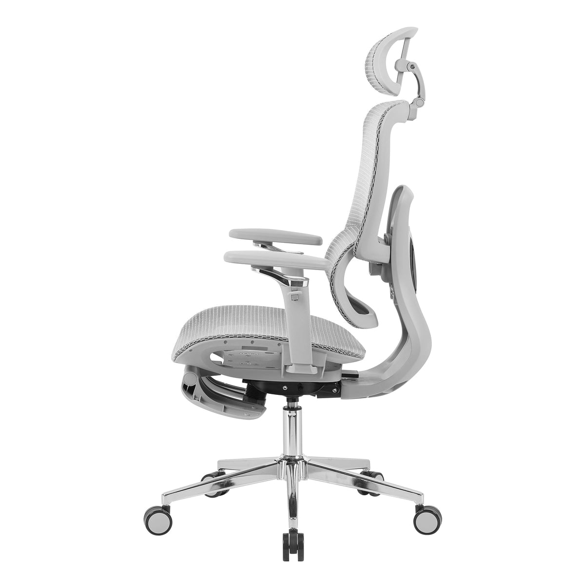 Ergonomic Mesh Office Chair with 5D Armrests & Retractable Footrest, Grey