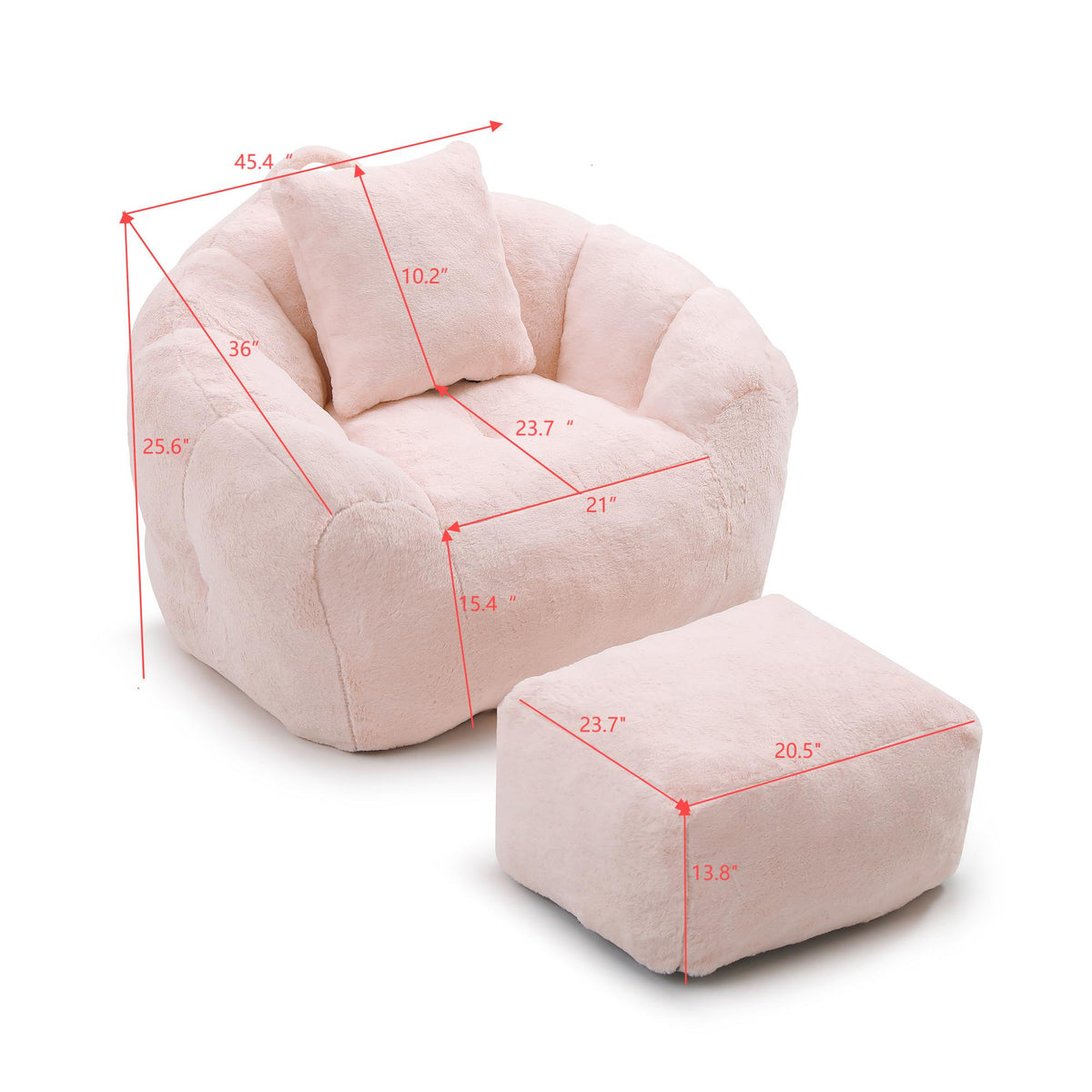 Giant Bean Bag Chair withFootstool, Oversized Bean Bag for Adults and Kids, Faux Fur Shell-Shaped Large Chair with Filler, Stuffed Big Accent Sofa, Floor Sofa for Gaming,Reading Living Room Bedroom