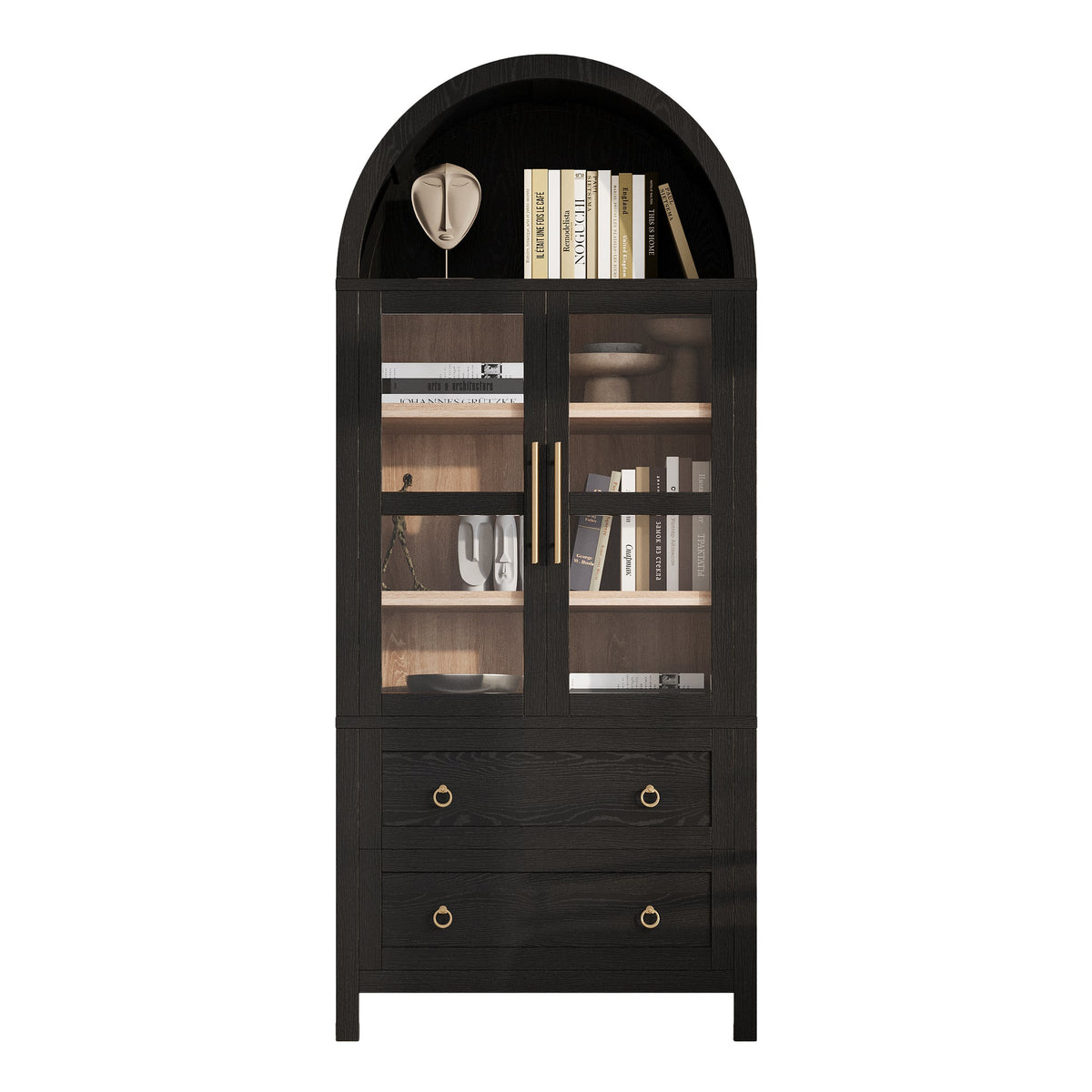 K&K 71" Tall Arched Kitchen Pantry Cabinet with 2 Large Drawers, Modern Farmhouse Kitchen Storage Cabinets with Adjustable Shelves