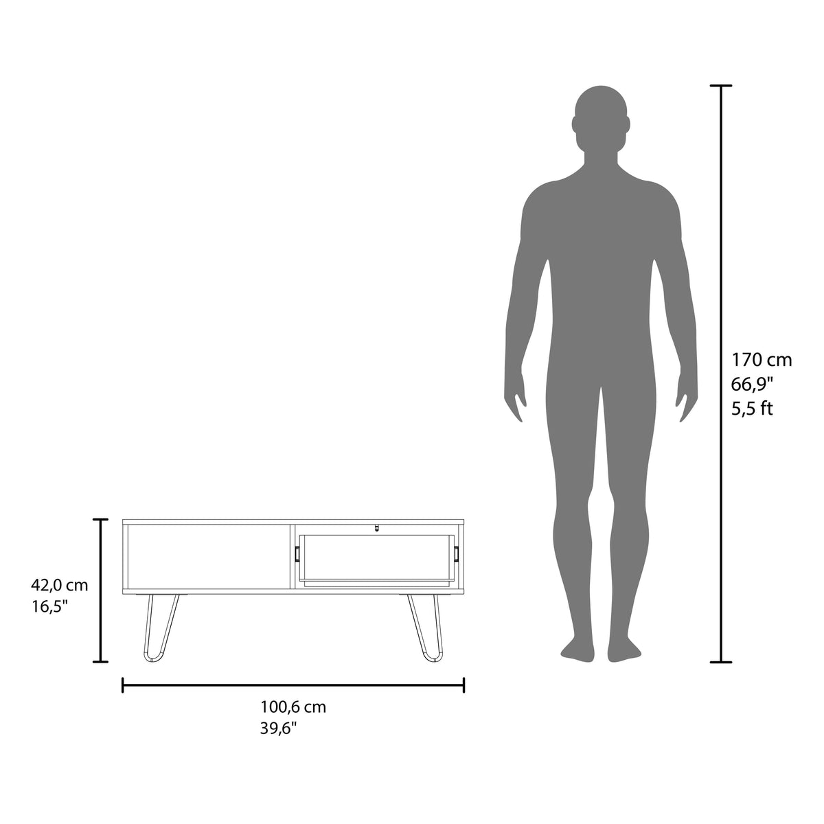 Coffee Table, 1 Drawer, 1 Shelf, White / Natural Oak