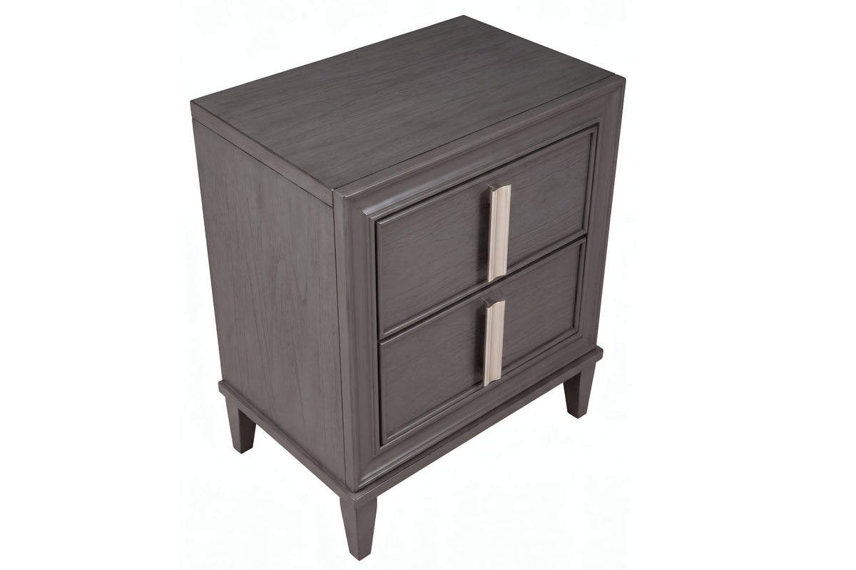 Solid Wood and MDF Gray 2 Drawer Nightstand With Metal Handles Fully Assembled