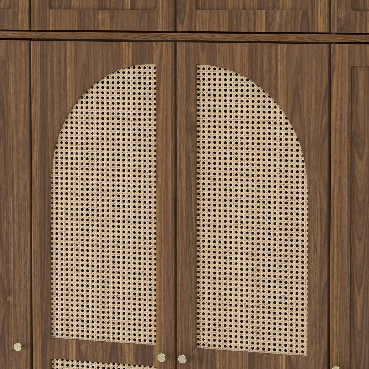 70.87"Tall 8-Door Large Capacity Armoire Wardrobe Closet with Hanging Rod, Adjustable Shelves and Rattan Decorative Doors, Clothing Storage Cabinet for Bedroom, walk-in closet, Living Room, Walnut